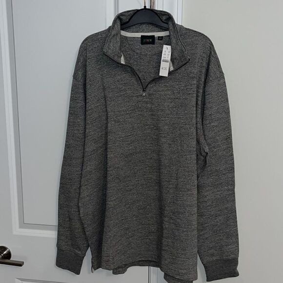 J. Crew NEW Gray Eco Re-Imagined 1/4 Zip Cotton T neck Sweatshirt Sweater XL Tag - Picture 1 of 9